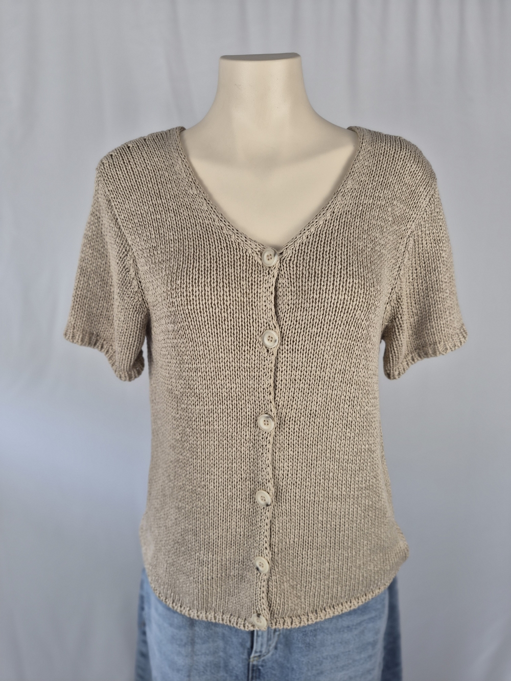 Simons Short-Sleeve V-Neck Button Cardigan - Taupe